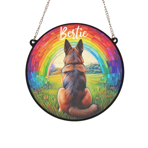 German Shepherd Rainbow Bridge Personalised Stained Glass Effect Suncatcher